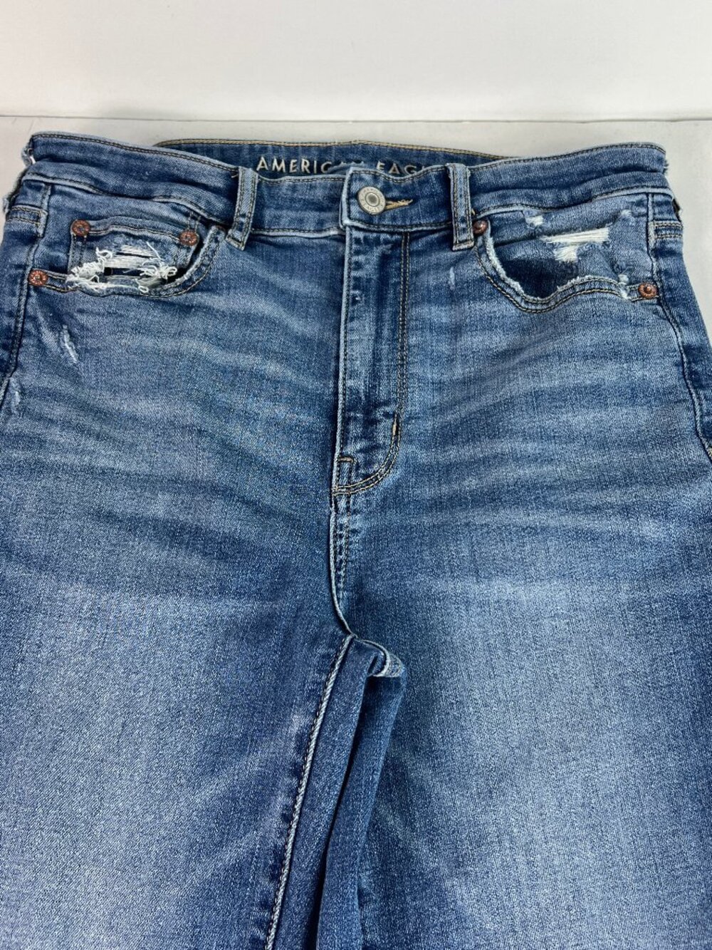 American Eagle Jeans Women 28x29* Super High Rise Flare Blue Stretch Denim Tag 6 - Picture 2 of 16